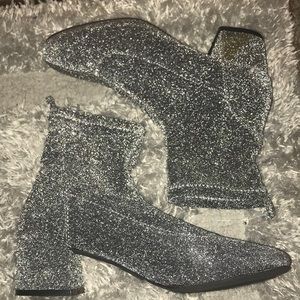 Silver glitter sock high heel boots
